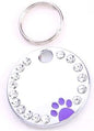 Personalized Dog/Cat Cute Paw Pet ID Tag for Pet Collar or Key Chain - Custom Laser Engraved Unique Dog/cat Name tag with Phone Number (Purple, Crystals Round-Small)