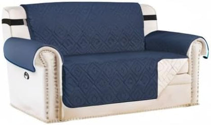 H.VERSAILTEX Reversible Loveseat Cover Furniture Protector Anti-Slip Water Resistant 2" Elastic Straps Couch Covers Pets Kids Fit Sitting Width Up to 54"(Oversized Loveseat: 75" x 98", Navy/Beige)