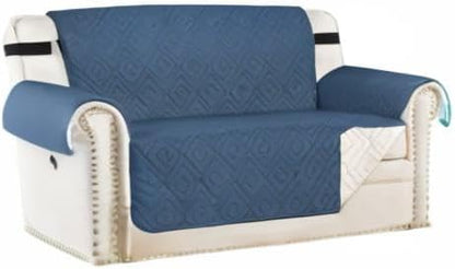 H.VERSAILTEX Reversible Loveseat Cover Furniture Protector Anti-Slip Water Resistant 2" Elastic Straps Couch Covers Pets Fit Sitting Width Up to 54"(Oversized Loveseat: 75" x 98", Dark Blue/Beige)