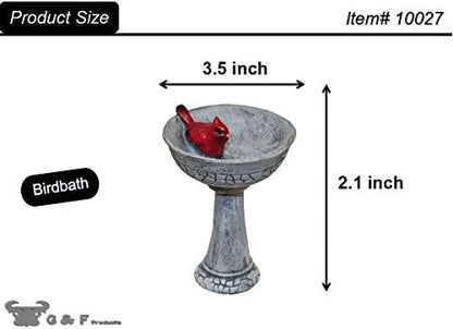 G & F Products MiniGardenn Cardinal Birdbath Pick, 2.25" Polyresin Miniature with Metal Stake, Outdoor Mini Kit Decoration, Fairy Ornament Accessory for Planters, Terrariums, Mini Scenes & More