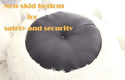 BODISEINT Modern Soft Plush Round Pet Bed for Cats or Small Dogs, Mini Medium Sized Dog Cat Bed Self Warming Autumn Winter Indoor Snooze Sleeping Cozy Kitty Teddy Kennel (24'' D x 8'' H, White)