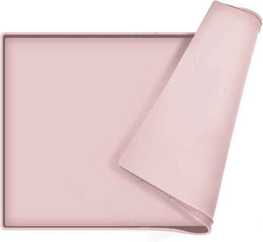 Dog Food Mat,Silicone Waterproof Food Tray,Non Slip Pet Bowl Mats Placemat,0.8" Raised Edge,Suitable for Most Small and Medium Sized Pets,28" x 18"