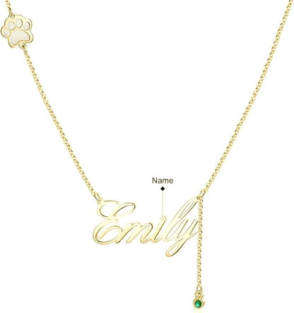 Personalized Cute Dog Cat Paw Name Necklace Forever Love Custom Heart Pendant Pet Name Necklace Gift for Pet Lovers