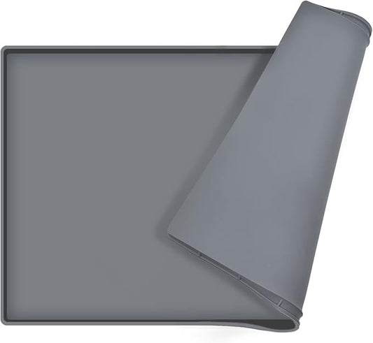 Dog Food Mat,Silicone Waterproof Food Tray,Non Slip Pet Bowl Mats Placemat,0.8" Raised Edge,Suitable for Most Small and Medium Sized Pets,28" x 18"