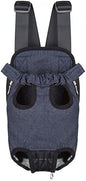 Pet Dog Puppy Cat Carrier Five Holes Backpack Double Shoulder Straps Denim Front Chest Backpack Bag, M, Blue