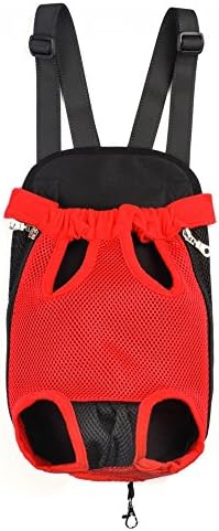 Pet Dog Puppy Cat Carrier Five Holes Backpack Double Shoulder Straps Mesh Front Chest Backpack Bag, L, Red