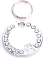 Personalized Dog/Cat Cute Paw Pet ID Tag for Pet Collar or Key Chain - Custom Laser Engraved Unique Dog/cat Name tag with Phone Number (White, Crystals Round-Small)