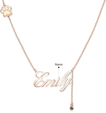 Personalized Cute Dog Cat Paw Name Necklace Forever Love Custom Heart Pendant Pet Name Necklace Gift for Pet Lovers