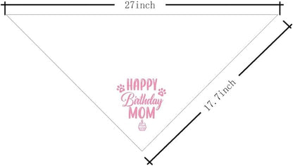 Happy Birthday Mom Dog Bandana - White Dog Scarf Accessory for Mom's Birthday Party (L20)