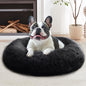 JOLLYVOGUE Calming Dog Bed Large Size Dog, Anti-Anxiety Donut Large Pet Bed, 36 inches Fluffy Faux Fur Round Cat Bed, Fits up to 75 lbs Pets (Black)