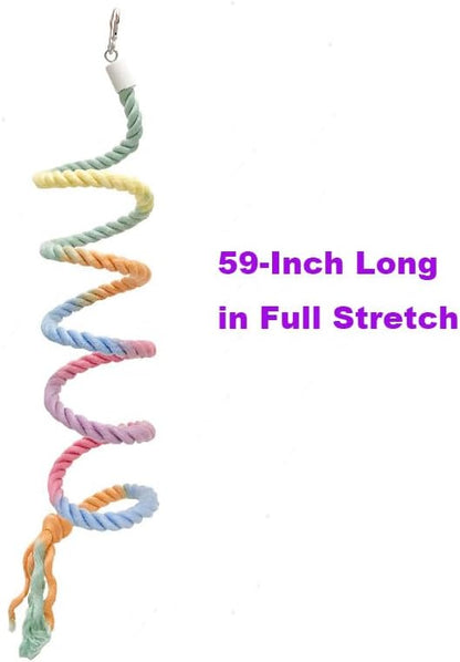 59-Inch Hanging Bird Rope Perch Stand Extra Long Gradient Color Swing for Birds Like Parrot Budgies Bird Cage Accessory Toys