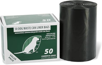 Zero Waste USA - Commercial Grade Dog Waste Station Can Liners -1 Roll of 50 bags - Standard Size 26" W x 33" L (10-13 gallons) - Heavy Duty, Thicker than competitors' bags (1.1 mil)