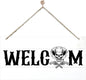 Welcome Sign for Front Door, Welcome Decor Wooden Hanging Sign for Wall Decor, CowBoy Skeleton Pattern Hanging Signs, Funny Wooden Outdoor Front Door Decoration 13.8X6.9 inches