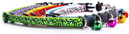 Reflective 2 Pack Breakaway Cat Collars with Bell Leopard Pattern Cute Kitty Adjustable 7.5-12.5 Inch Safe Kitten Collars Charms (Pink)