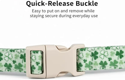 St. Patrick's Day Dog Collar, Cute Dog Collar with Green Clover Print for Small Dogs, Small Puppy Collar for Girl Dogs & Boy Dogs, S
