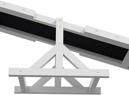 71" Dog Agility Seesaw Outdoor for Training and Exercise, Wooden Platform Dog Agility Training Equipment - Dog Obstacle Course Backyard Run Game Toy (White)