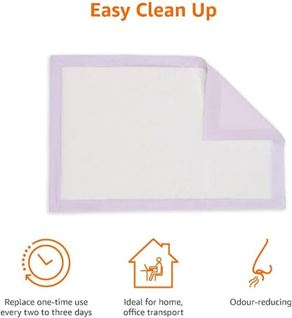 Amazon Basics Cat Pee Pads, Super Absorbent, Odor Control, Unscented, Universal Fit for Litter Box, Disposable, White/Purple, 100 Count