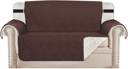 H.VERSAILTEX Reversible Loveseat Cover Furniture Protector Anti-Slip Water Resistant 2 Inch Wide Elastic Straps Couch Covers Pets Kids Fit Sitting Width Up to 46"(Love Seat: 75" x 90", Brown/Beige)