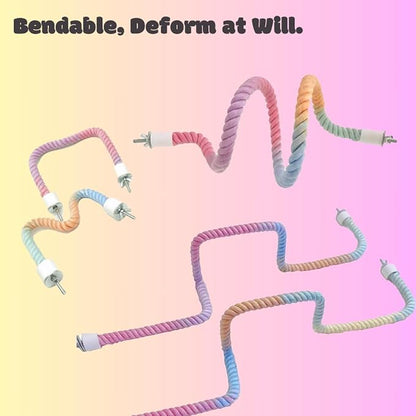 2Pcs Gradient Bird Rope Perch Stand Bird Cage Climbing Rope Toys Accessories of M5*30mm Screw for Cockatiels Lovebird Parakeet Budgies Sugar Gliders Hemp Swing(31.4'' & 14'')
