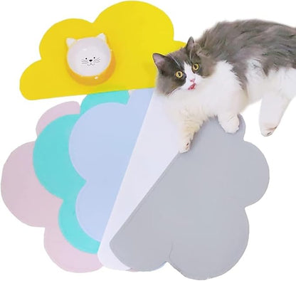 Love Dream Silicone Pet Feeding Food Mat with Raised Edge, Anti-Slip Waterproof Pet Bowl Mat Placemat for Dog and Cat (White)