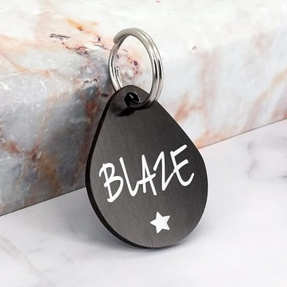 Ultra Joys Cat ID Tag Personalized Pet Tags, Durable Stainless Steel Small Pet Mini Dog Cat Tag Lightweight -Teardrop Tag in Black