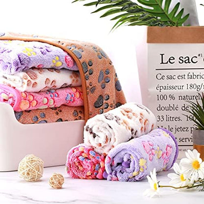 Tatuo 4 Pcs Dog Blanket for Pet Cat Blankets Indoor Puppy Teething Stuff Toys Paw Print Fleece Soft Blanket Sleep Mat for Guinea Pig Cage(White, Coffee, Pink, Purple,Medium(30 x 20.5 Inch),Square)