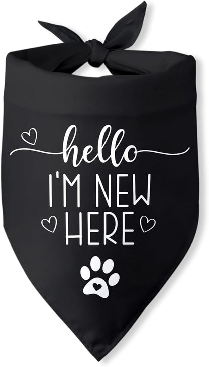 Hello I'm New Here Dog Bandana New Puppy Announcement Gift for New Owners Puppy Bandana Dog Owner Gifts Triangle Bibs Scarf Accessories for Small Medium Dogs Pets