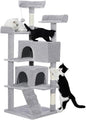 56-Inch Multi-Level Cat Tree Tower for Indoor Cats with 2 Condos, Scratching Posts & Hanging Toys – Large Cat Activity Center Furniture, Light Gray