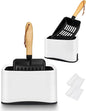 Cat Litter Scoop, Metal Litter Scoop, Heavy Duty Metal Cat Scooper for Litter Box, Black Sifter Scoop for Pellets, Wooden Handle Scoop with Hole, Kitty Necessity (5.5" Handle with Holder)