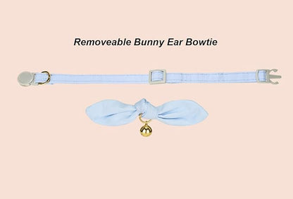 Bunny Ear Cat Collar with Bell and Bow Tie, Breakaway Cute Bowtie Kitten Collars(Blue)