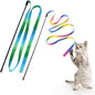LASOCUHOO Interactive Cat Rainbow Wand Toys, Interactive Cat Teaser Wand String, Colorful Ribbon Charmer for Most Cats and Kittens - 2 PCS