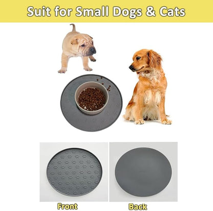 Dog Food Mats - Waterproof Silicone Dog Mat for Food and Water, Pet Food Mat with Edges, Nonslip Pet Feeding Mat for Protecting Floors (2Pack Grey)