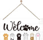 Welcome Sign for Front Door, Welcome Decor Wooden Hanging Sign With Cat Cat's Paw Pattern, Cat Theme Wall Hanging Decor, Funny Wooden Outdoor Front Door Decoration 13.8X6.9 inches