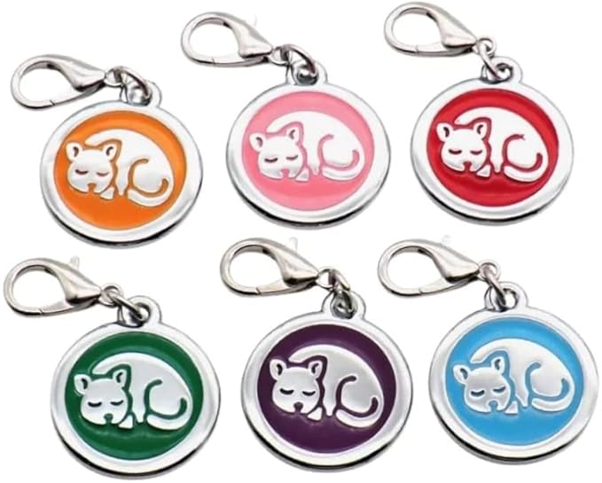 Personalized Pet ID Tags for Kittens and Cats - Custom cat Name tag and ID tag for Collar (Blue, Sleeping Cat Round-Small)