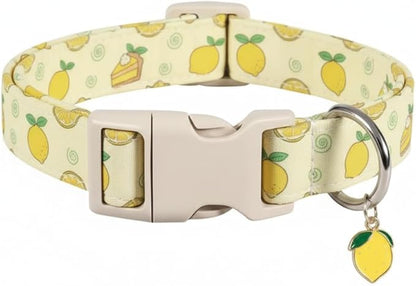 Dog Collar, Spring Summer Dog Collar with Yellow Lemon and Cute Charm, Pet Collar with Quick Release Buckle and Durable Fabric, Suitable for Small Dogs
