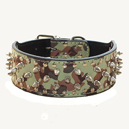 Serijoars Spiked Studded Dog Collar, PU Leather Dog Collar, Adjustable Pet Collars for Medium or Large Breed Pet (XL, Camouflage)