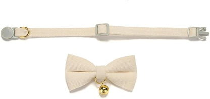 2 Pack Soft Corduroy Cat Collars with Bow Tie & Bell, Adjustable Breakaway Cotton Kitty Bowtie Collar for Female Male Cats(White & Blue)