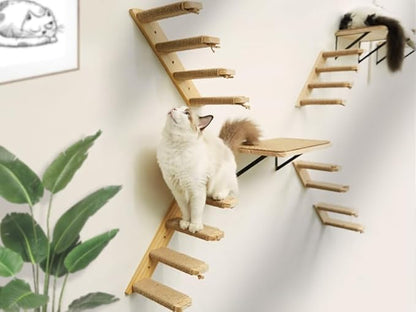 Cat Wall Shelves & Stairs - 2PCS Cat Furniture with 2PCS 4 Steps Climbing Shelves & Scratching Perches for Sleeping, Playing