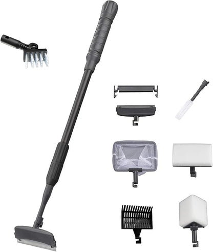 Carefree Fish 6IN1+1 (2026 New Upgrade Edition) Aquarium Cleaning Tools Long Handle Adjustable Length 20~36Inches Fish Tank Cleaner Kit Algae Scraper Scrubber Brushes Set