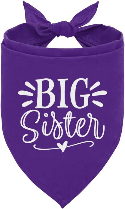Big Sister Dog Bandana, Purple Dog Bandana, Pet Scarf Accessories, Pet Triangle Scarf, Dogs Bandanas for Small Medium Dogs (M)