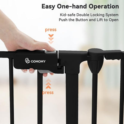 COMOMY 127.8" Extra Wide Baby Gate, Dog Gate for House Stairs Doorways Fireplace, Auto Close Pet Gate with Door Walk Through, 5 Metal Panels, Hardware Mounted Baby Fence Indoor Outdoor(30" Tall,Black)