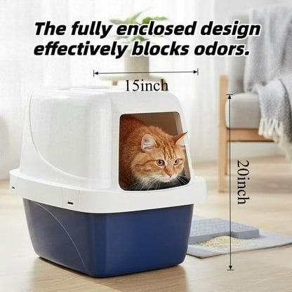 Large sifting Hooded Enclosed cat Litter Box, semi-Closed pet Litter Container with sifting Tray