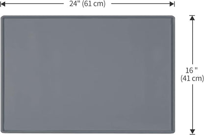 Dog Food Mat,Silicone Waterproof Food Tray,Non Slip Pet Bowl Mats Placemat,0.6" Raised Edge,Suitable for Most Small and Medium Sized Pets,24" x 16"