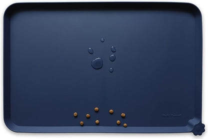 Hoki Found Silicone Pet Food Mats Tray - High-Lips Pet Dog Cat Bowl Mats - Dog Pet Cat Feeding Mat - Waterproof Dog Cat Food Mats -Pet Water Mats for Floors - French Navy