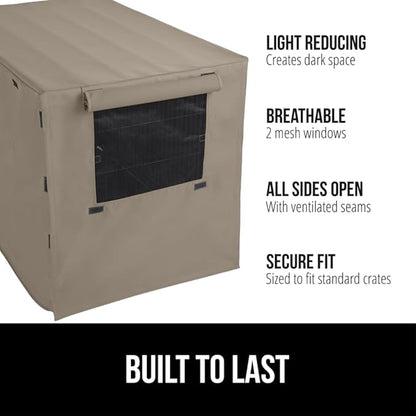 GORILLA GRIP Dog Crate Covers Compatible with Amazon Basics Dog Crates, All Sides Open, Privacy Cover Fits 36" Wire Kennel, Breathable Mesh Windows, Light Reducing Puppy Training Cage Topper, Taupe