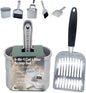 4-in-1 Cat Litter Scoop with Holder, Cat Litter Box Organizer Cleanup Kit - Sweeper & Dustpan, Aluminum Kitty Litter Scooper and Storage Caddy (Black)