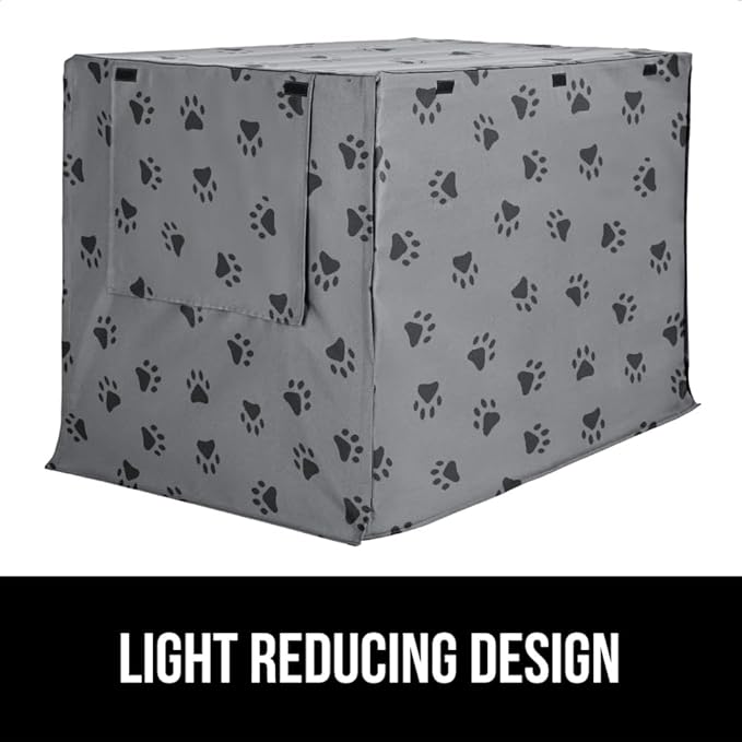 GORILLA GRIP Dog Crate Covers compatible with Amazon Basics Dog Crates, All Sides Open, Privacy Cover Fits 42" Wire Kennel, Breathable Mesh Windows, Light Reducing Puppy Training Cage Topper, Gray Paw
