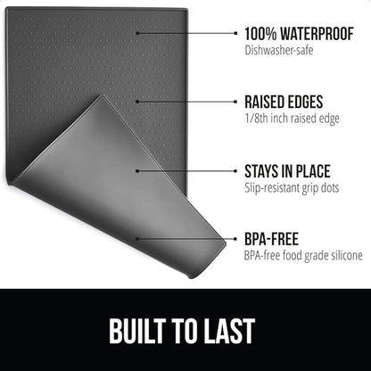GORILLA GRIP 100% Waterproof Raised Edge BPA Free Silicone Pet Feeding Mat, Dog Cat Food Mats Contain Spills Protects Floors, Placemats for Cats and Dogs Water Bowl Pets Accessories 18.5x11.5 Charcoal