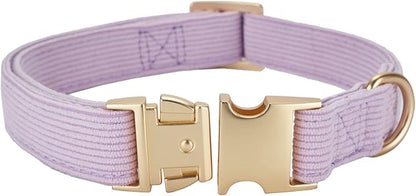 Soft Cotton Dog Collar with Metal Buckle Adjustable Heavy Duty Comfy Corduroy Collars for Small Medium Large Dogs,Lilac,Medium