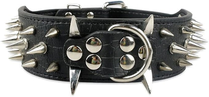Serijoars Spiked Studded Dog Collar, PU Leather Dog Collar, Adjustable Pet Collars for Medium or Large Breed Pet (XL, Black5)